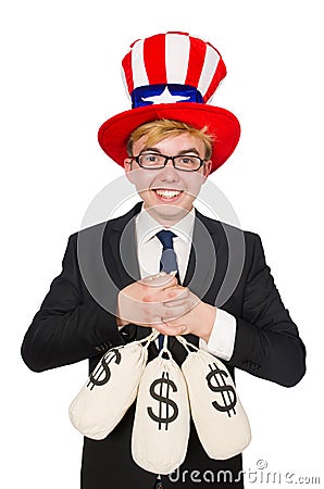 Man with dollar sacks Stock Photo