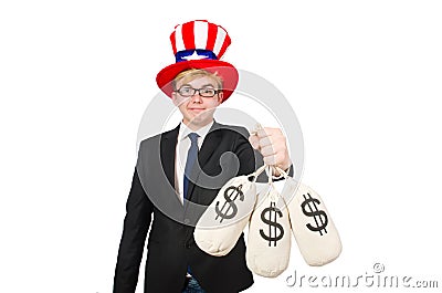 Man with dollar sacks Stock Photo