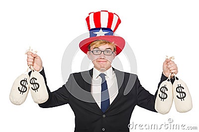 Man with dollar sacks Stock Photo