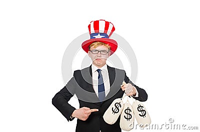 Man with dollar sacks Stock Photo