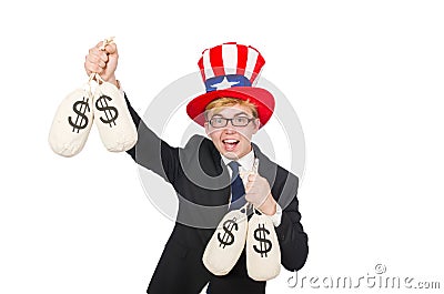 Man with dollar sacks Stock Photo