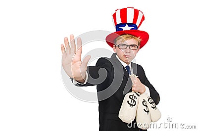 Man with dollar sacks Stock Photo