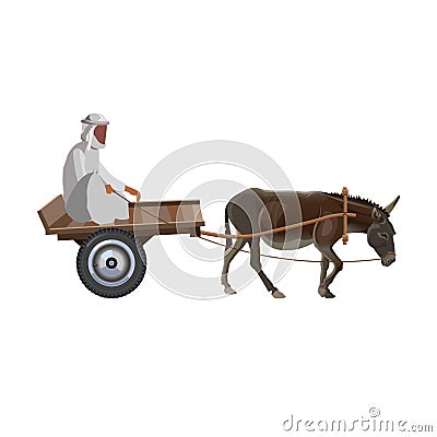 Man with donkey cart Vector Illustration