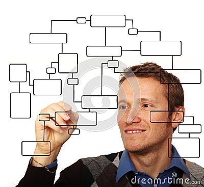 Man draw flowchart Stock Photo