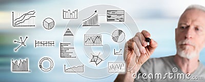 Man drawing graphical analysis concept Stock Photo