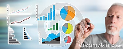 Man drawing graphical analysis concept Stock Photo