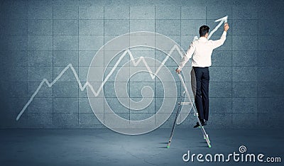 Man drawing line from ladder Stock Photo