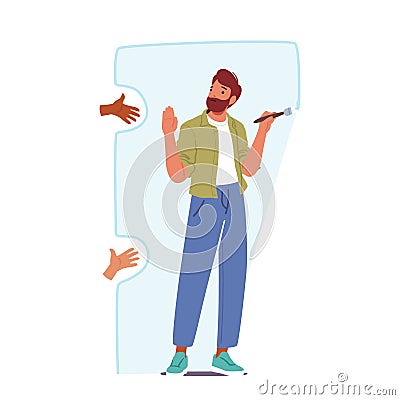 Man Drawing Protective Border Around Himself, Creating A Boundary Of Safety And Solitude, Cartoon Vector Illustration Vector Illustration