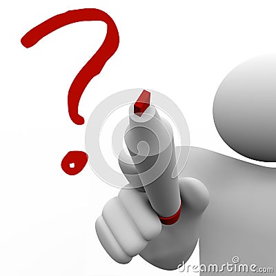 Man Draws Question Mark on Board to Ask About Problem Stock Photo