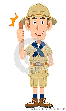 A man dressed as an explorer giving thumbs up Vector Illustration