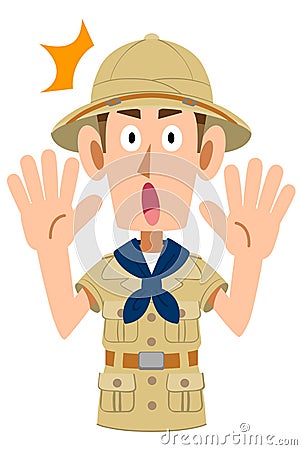 A man dressed as a surprised explorer upper body Vector Illustration