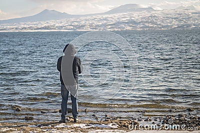 Man dressed in a warm sport jacket Stock Photo