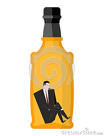 Man drinker inside bottles. Businessman sitting in an empty bottle of alcohol. drunkard illustration Vector Illustration