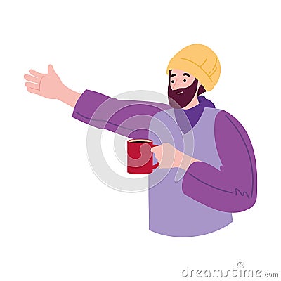 man drinking coffee reusable cup cartoon Vector Illustration