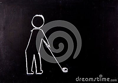 Man drive golf painting on blackboard Stock Photo