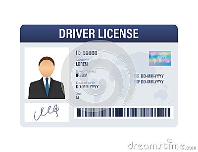 Man driver license plastic card template. Id card. Vector stock illustration Vector Illustration