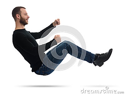 Man drives an imaginary car Stock Photo