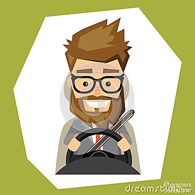 A man is driving in a car Vector Illustration