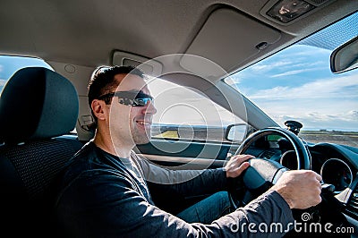 Man driving a car Stock Photo