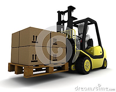 Man Driving Fork Lift Truck Isolated on White Stock Photo