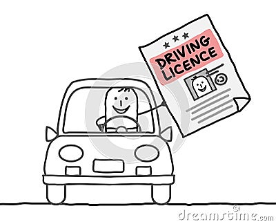 Man & driving licence Vector Illustration