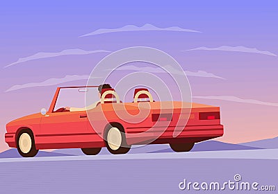 Man driving red convertable car Vector Illustration
