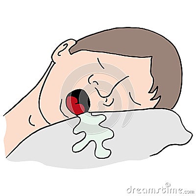Man drooling on his pillow Vector Illustration