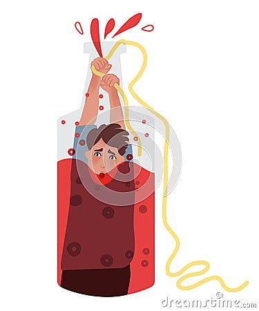 The man drowned in a bottle of wine. Alcoholism and bad habits. Vector graphics are a bad way of life Vector Illustration