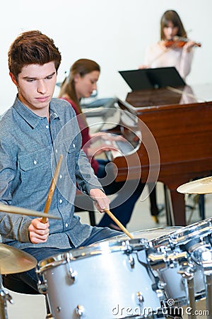 man in drum lesson Stock Photo
