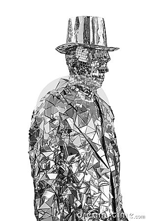 Man dummy in a suit and top hat of pieces of glass mirrors Stock Photo