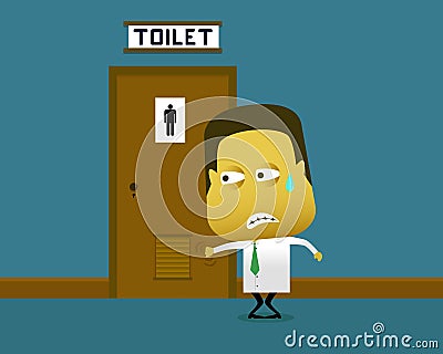 A man dying for a pee, but the toilet is full Vector Illustration