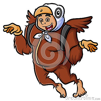 The man with eagle bird costume is flying while bring a bag Vector Illustration