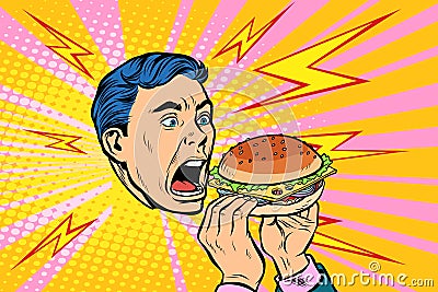 Man eating Burger Vector Illustration