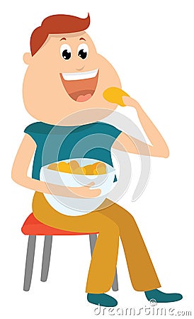 Man eating chips , illustration, vector Vector Illustration