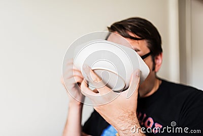 Man eating soup Stock Photo