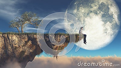 Man on the edge of a cliff Cartoon Illustration