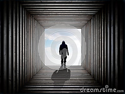 Man on the edge of the tunnel Stock Photo