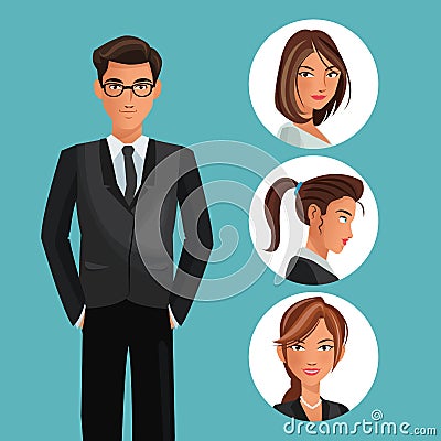 Man elegant employee office women icons Vector Illustration