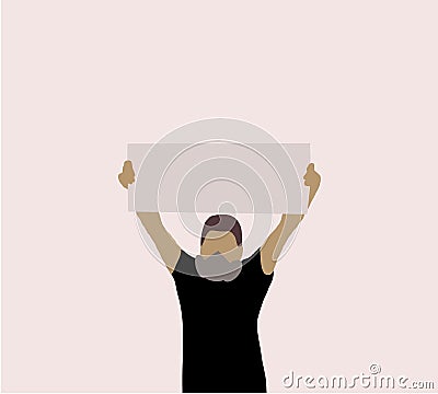 The man with empty posters in his hands with place for text, . Protestor, protest, demonstration, riot, political rally, right. Vector Illustration