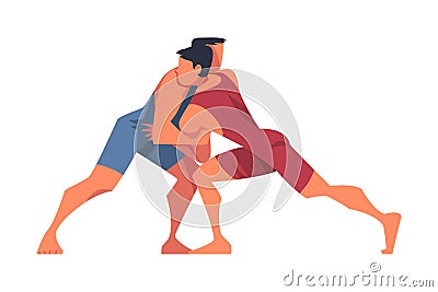 Man Engaged in Wrestling as Martial Arts Vector Illustration Stock Photo
