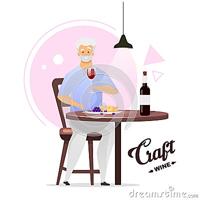 Man enjoying glass of wine flat color vector illustration Vector Illustration