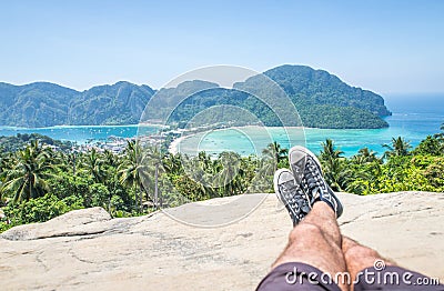 Man enjoying the view in phi phi island view point Stock Photo