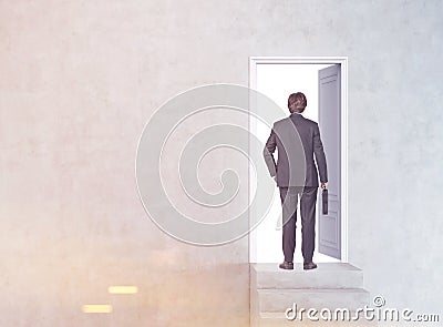 Man entering a door, toned Stock Photo