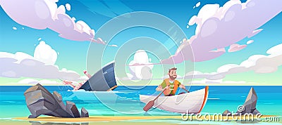 Man escaping from sinking ship after shipwreck Vector Illustration