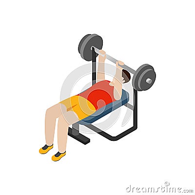 Man exercising on bench press icon, isometric 3d Stock Photo