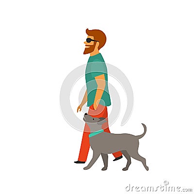 Man is exercising to walk off leash with his dog Vector Illustration