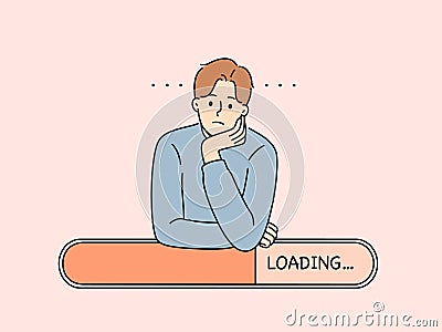 Man is experiencing problems due to poor internet networks and relies on loading line. Vector Illustration