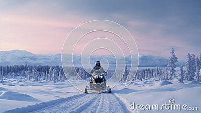 A man expertly navigating a snowmobile photo realistic illustration - Generative AI. Cartoon Illustration