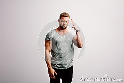 Man expressing his disgust with frown Stock Photo