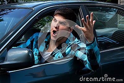 Man Expressing Road Rage Stock Photo